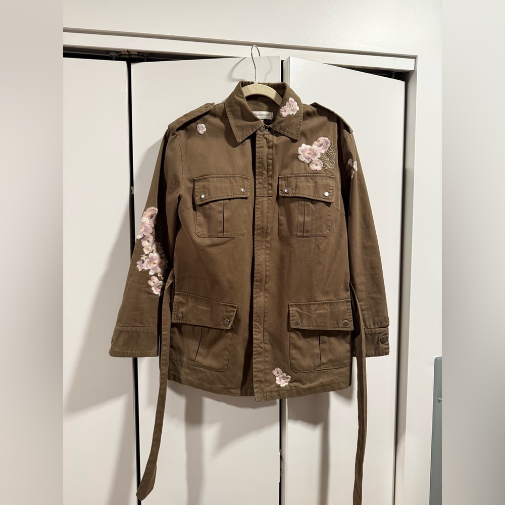 Rebecca Minkoff - Green Utility Jacket with Floral Embroidery